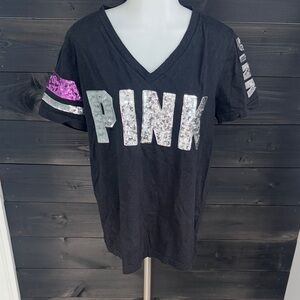 Victoria’s Secret PINK black bling V-Neck tee size small